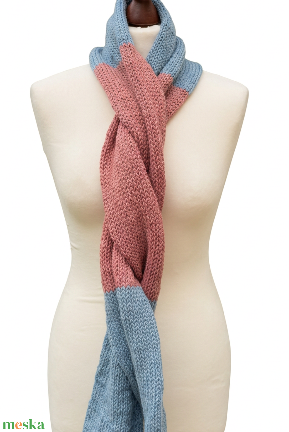 Kék rózsaszín Kötött Merino Gyapjú Sál 185 x 16 cm - ruha & divat - sál, sapka, kendő - sál - Meska.hu