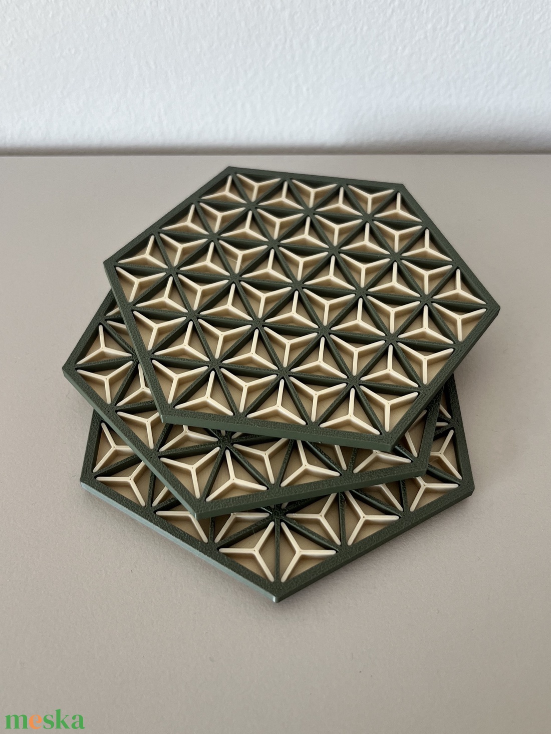 Hexagon Kumiko poháralátét szett � 4 db + tartó - otthon & életmód - tárolás & rendszerezés - asztali telefontartó - Meska.hu