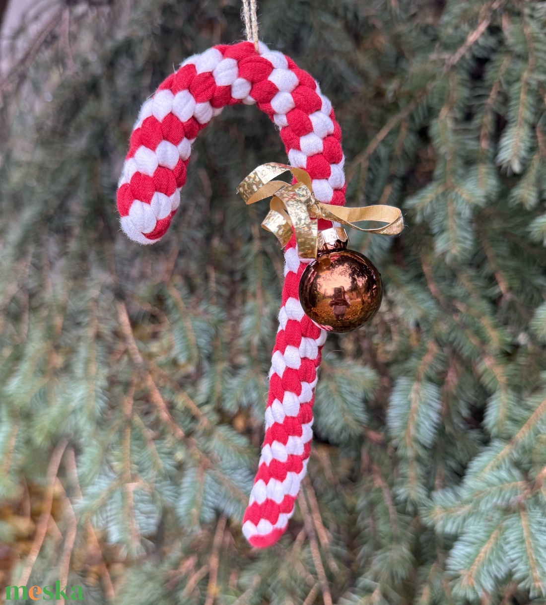 Makramé cukorpálca karácsonyfadísz  kézzel készült, természetes stílusban - karácsony - karácsonyi lakásdekoráció - karácsonyfadíszek - Meska.hu