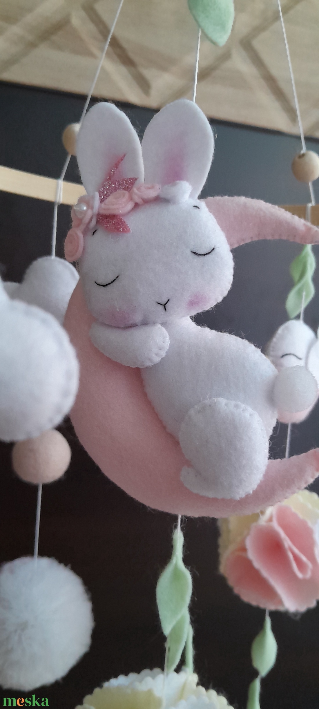 Madárkák között alvó nyuszi - baba - mama - baba játékok - kiságyforgó - Meska.hu