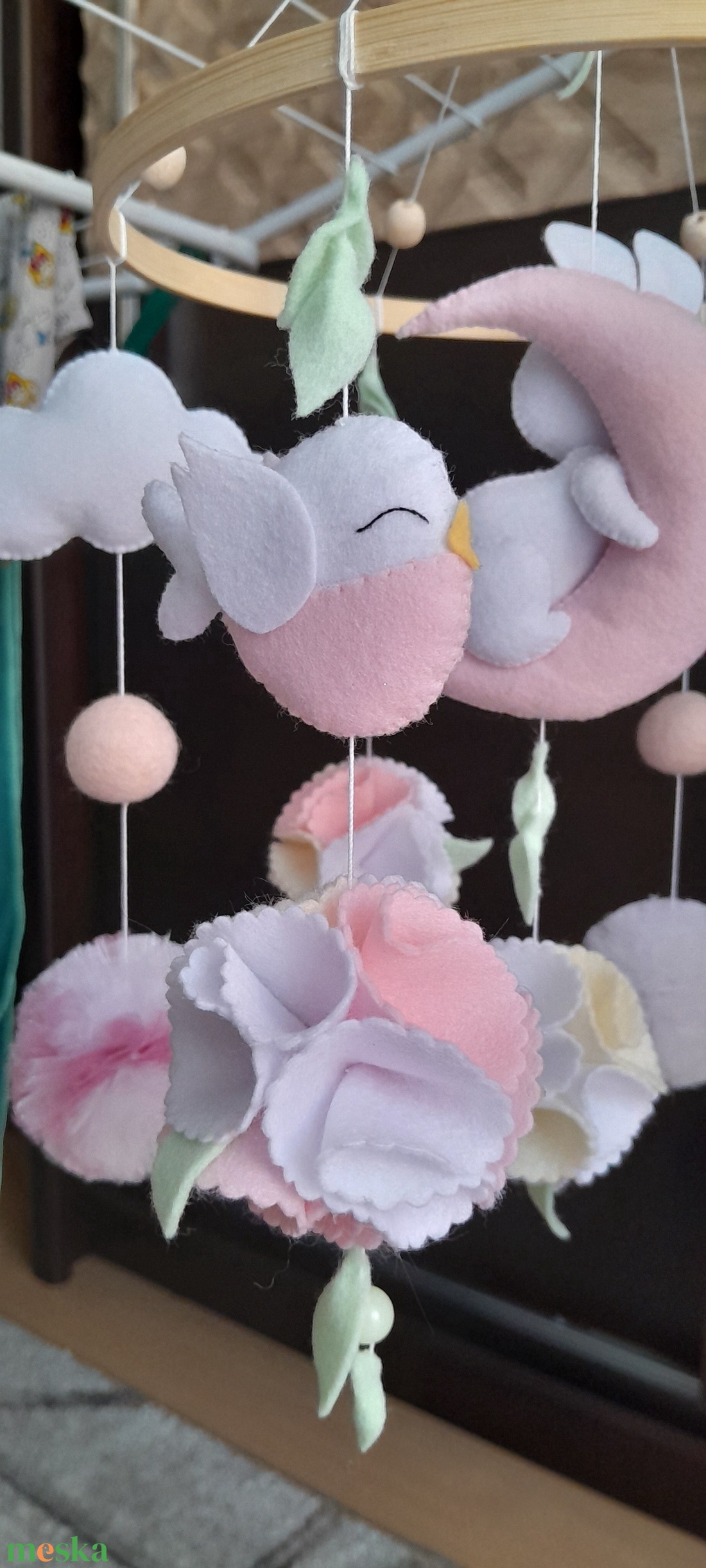 Madárkák között alvó nyuszi - baba - mama - baba játékok - kiságyforgó - Meska.hu