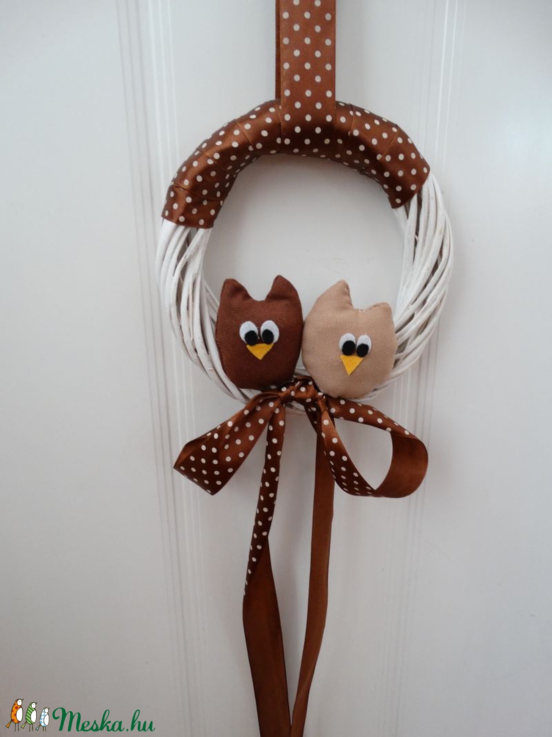Baglyos ajtódísz - Őszi Baglyos koszorú - Baglyos kopogtató - Ajtódísz baglyokkal - Pöttyös baglyos - Baglyos falidísz -  - Meska.hu