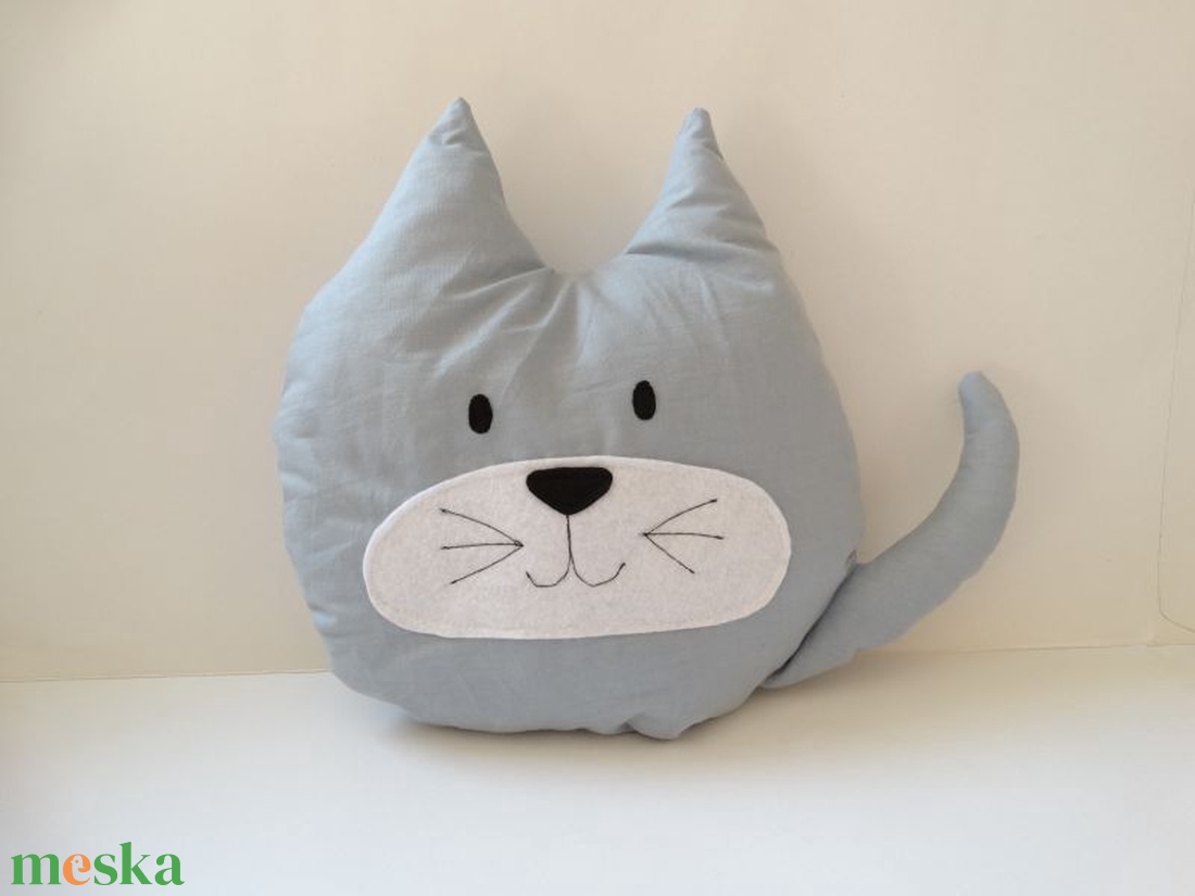 Cica párna szürke - Cicás díszpárna - Textil figura - Textil játék - Cicapárna - Cicás párna - Cica figura - Szürke cica -  - Meska.hu
