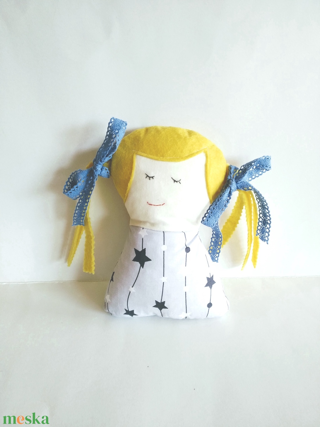 Szőke Tündérlány - Csillaglány - kislány tündér baba - copfos angyal baba - rongybaba - textil baba - Angyal  - játék & sport - baba & babaház - baba - Meska.hu