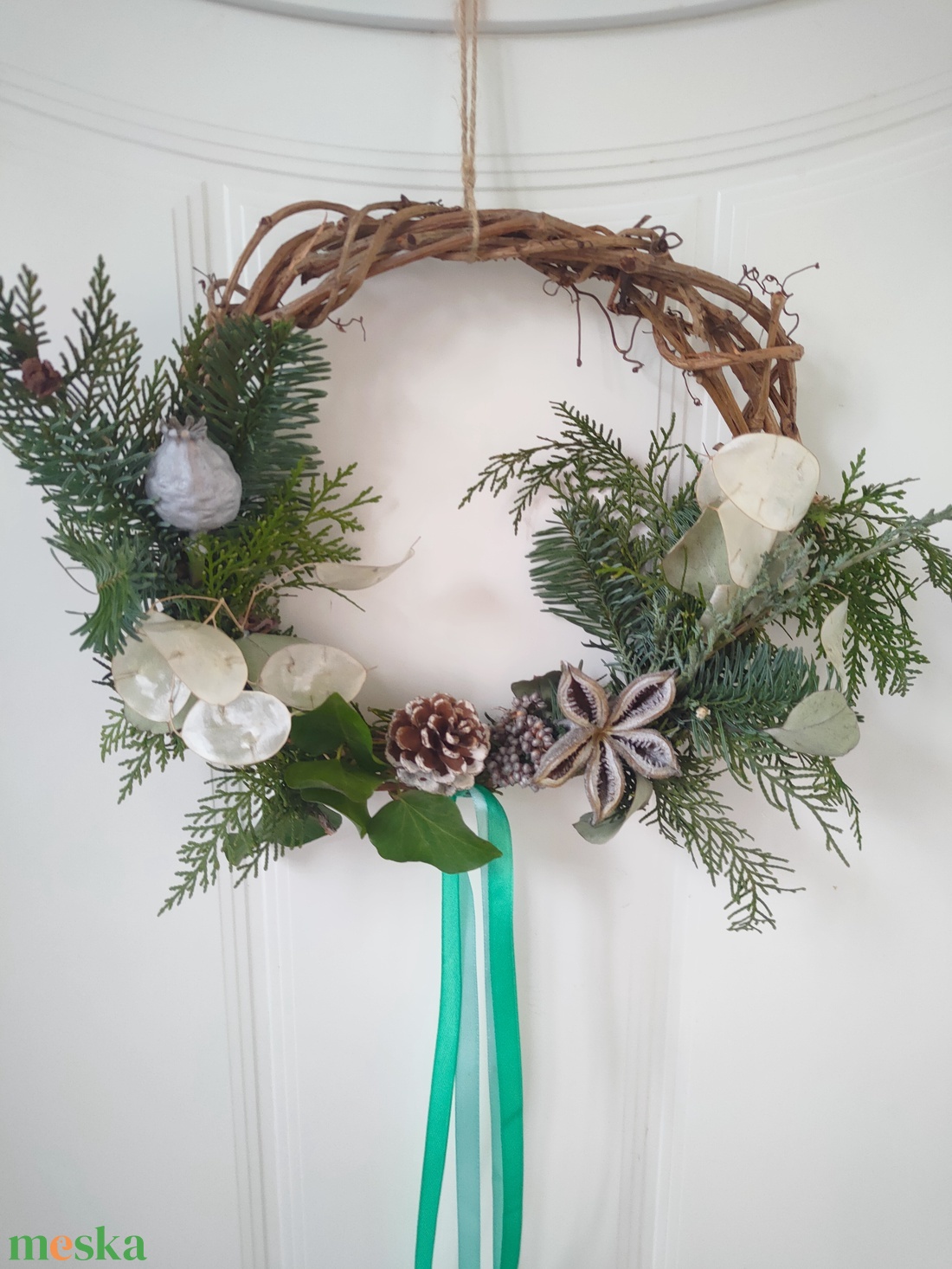 Adventi ajtódísz élő növényekkel, termésekkel - karácsonyi kopogtató szárított növények felhasználásával  - karácsony - adventi díszek - adventi ajtódísz - Meska.hu