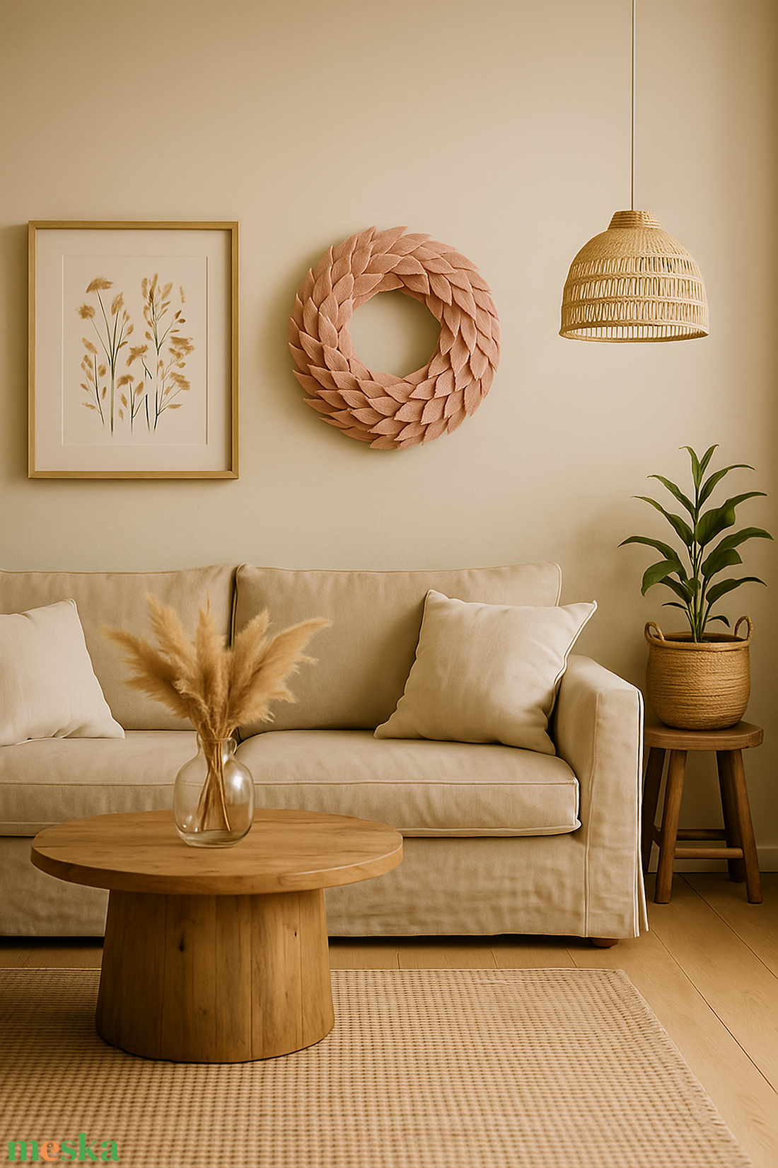 Mokka színű filc koszorú - elegáns minimalista otthon dekoráció - natúr ajtódísz - cappuccino koszorú  - otthon & életmód - dekoráció - ajtó- és ablak dekoráció - ajtódísz & kopogtató - Meska.hu