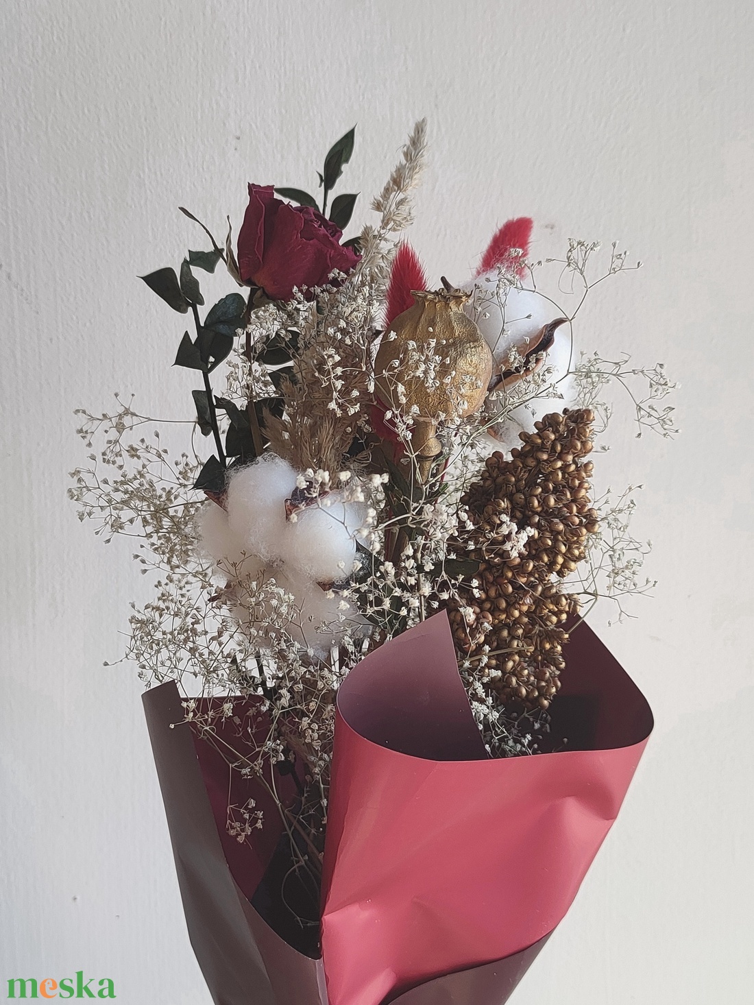 Karácsonyi szárazvirágos csokor - boho téli virágcsokor - igazi növényekkel - valódi szárított virág csokor  - otthon & életmód - dekoráció - virágdísz és tartó - csokor & virágdísz - Meska.hu