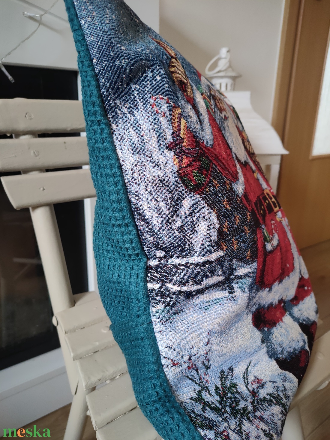 Karácsonyi párnahuzat -  díszpárna huzat télapóval - Csillogó karácsonyi párna huzat - karácsony - karácsonyi lakásdekoráció - karácsonyi lakásdíszek - Meska.hu