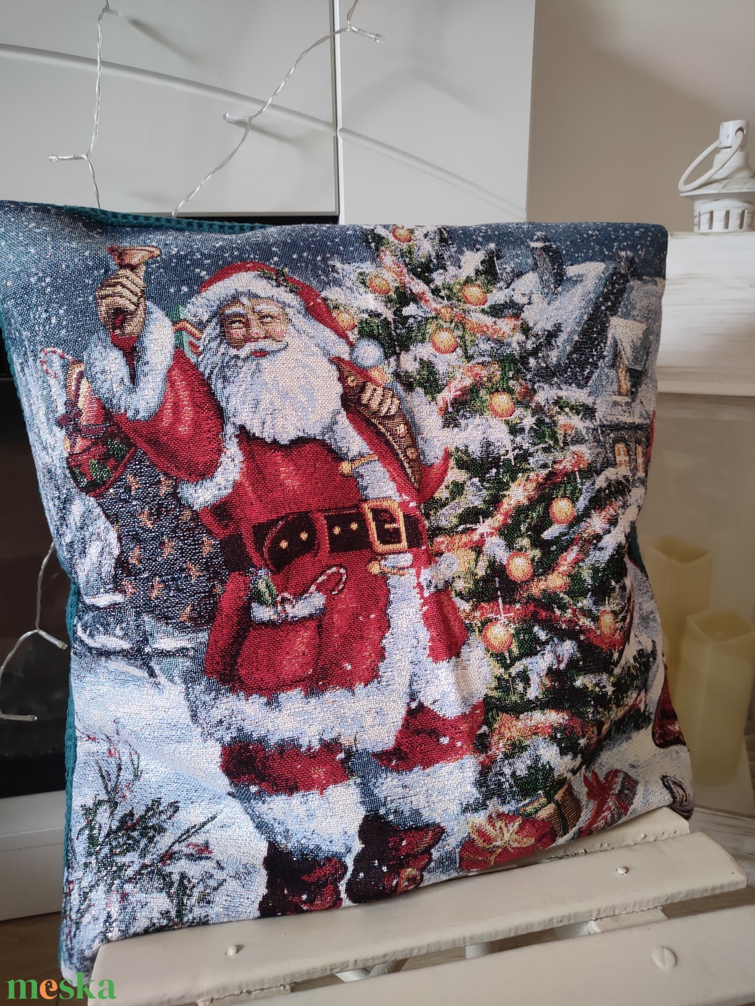Karácsonyi párnahuzat -  díszpárna huzat télapóval - Csillogó karácsonyi párna huzat - karácsony - karácsonyi lakásdekoráció - karácsonyi lakásdíszek - Meska.hu