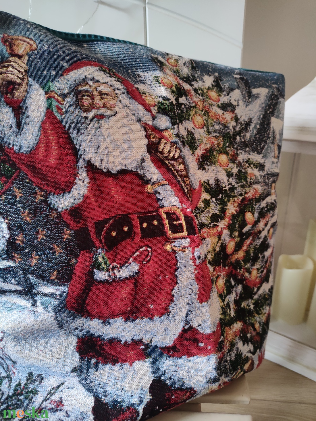 Karácsonyi párnahuzat -  díszpárna huzat télapóval - Csillogó karácsonyi párna huzat - karácsony - karácsonyi lakásdekoráció - karácsonyi lakásdíszek - Meska.hu