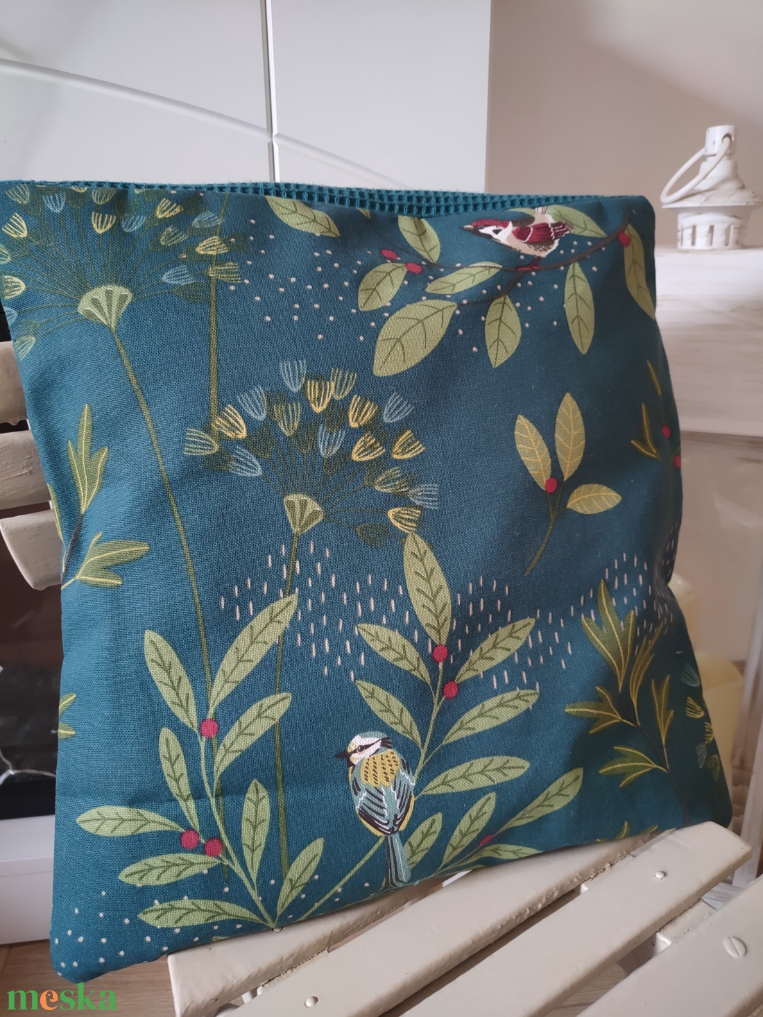 Madárkás párnahuzat - Madaras díszpárna huzat - Téli párna huzat madarakkal - Madár mintás párna - otthon & életmód - lakástextil - párna & párnahuzat - díszpárnahuzat - Meska.hu