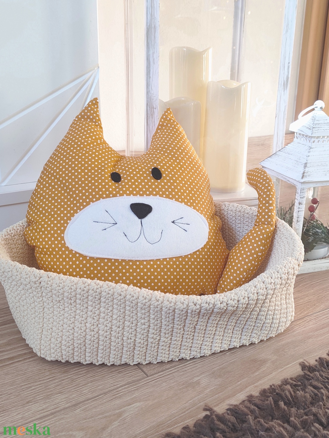 Vörös macska - cica párna - Cica Figura - Cicás díszpárna - Textil játék - Narancssárga Macska Textil figura - otthon & életmód - lakástextil - párna & párnahuzat - díszpárna (belsővel együtt) - Meska.hu