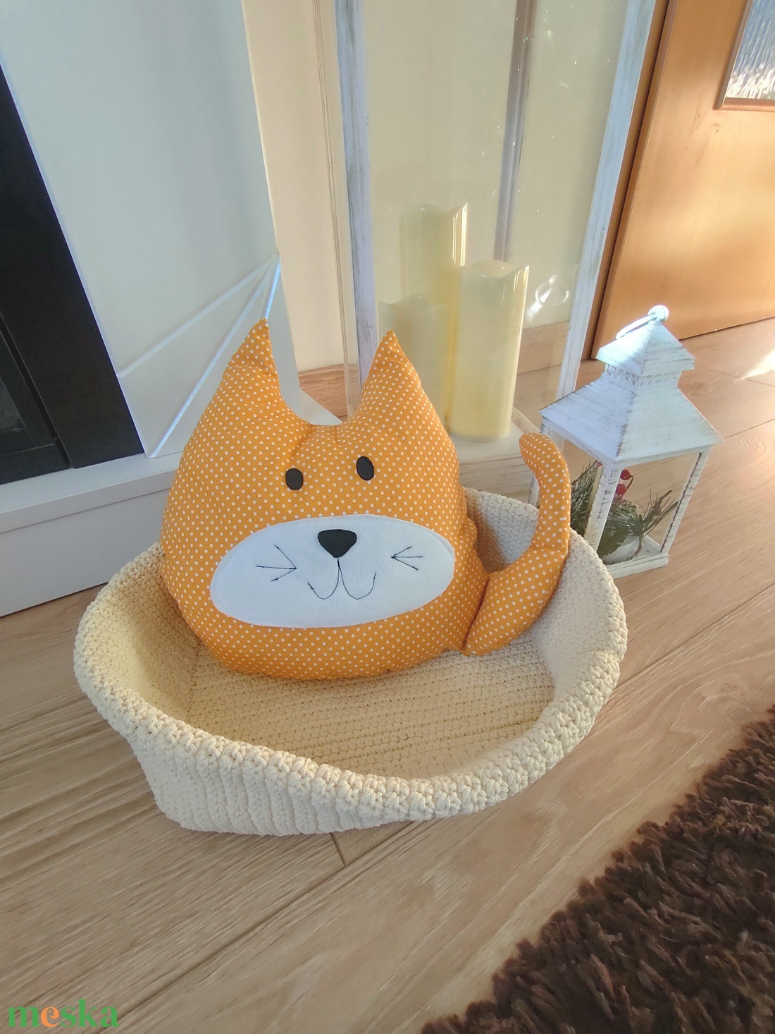 Vörös macska - cica párna - Cica Figura - Cicás díszpárna - Textil játék - Narancssárga Macska Textil figura - otthon & életmód - lakástextil - párna & párnahuzat - díszpárna (belsővel együtt) - Meska.hu