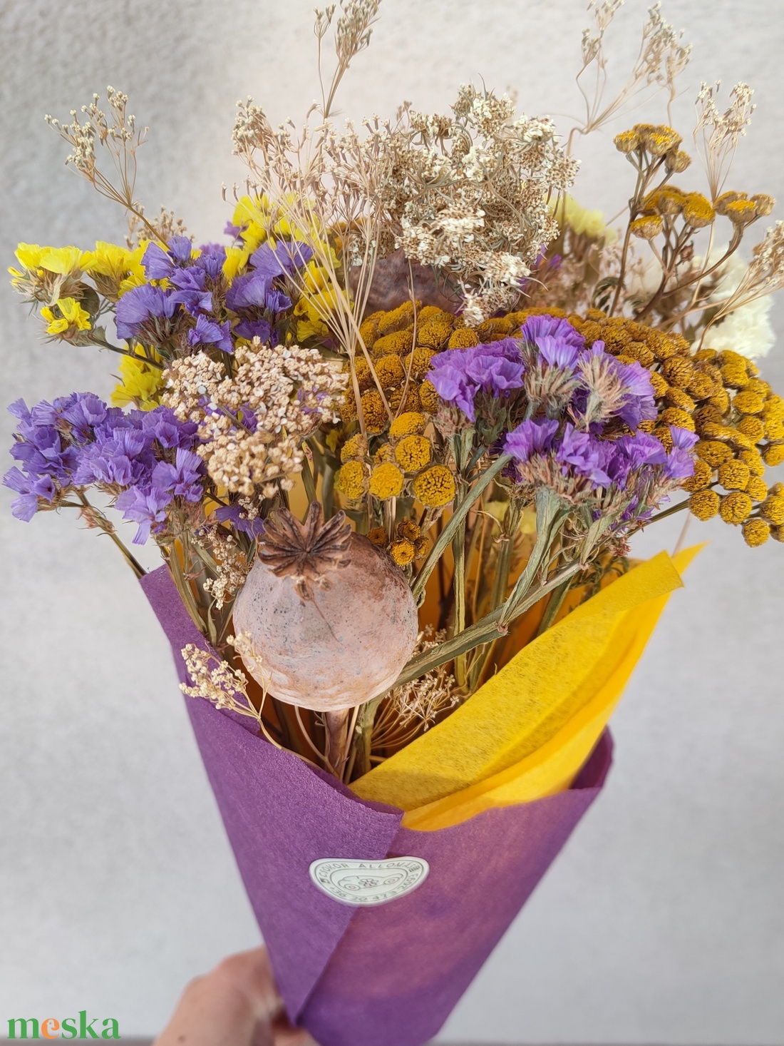 Szárazvirág csokor - szárított virág csokor - igazi növényekkel - valódi szárított virágcsokor  - otthon & életmód - virágdekoráció - virágok - virágcsokor - Meska.hu