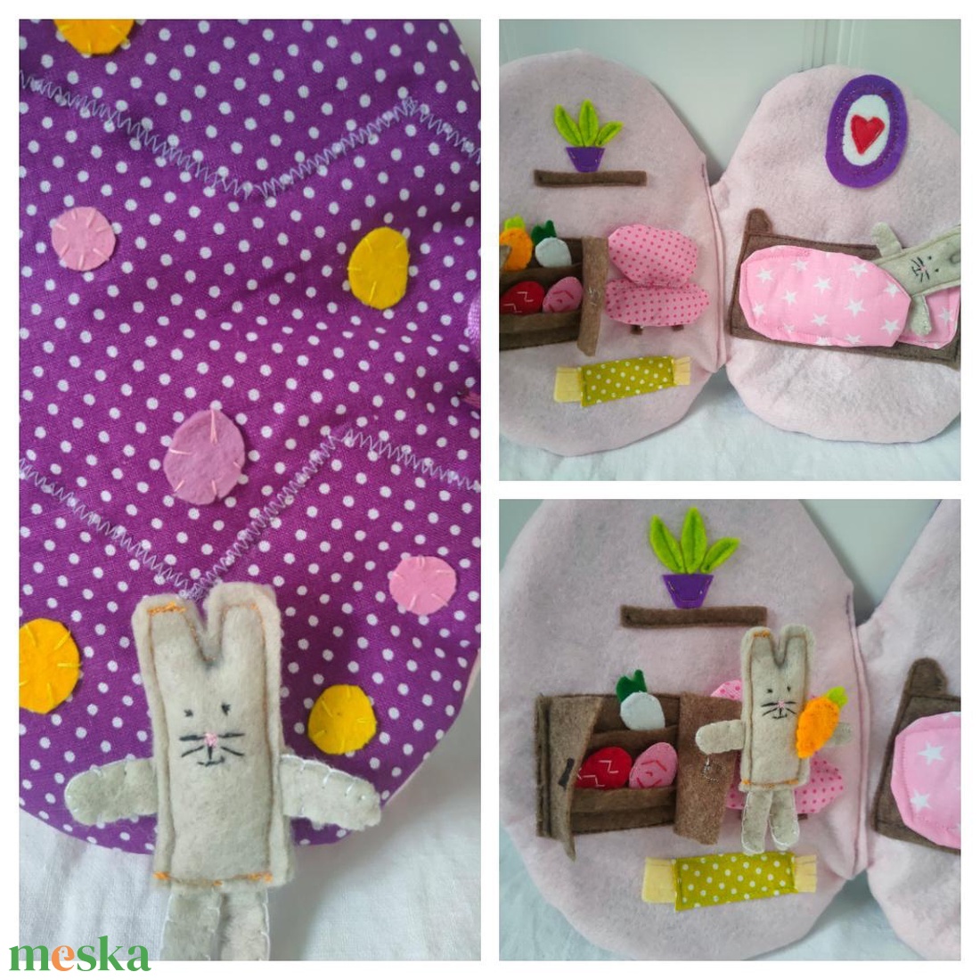 Nyuszi tojás házikóban - Húsvéti textil könyv gyerekeknek - Húsvéti csendeskönyv - Nyuszis játszókönyv - játék & sport - baba & babaház - babaház - Meska.hu