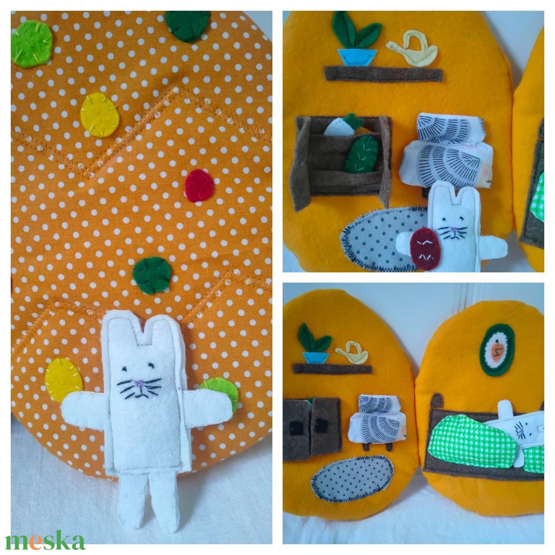 Nyuszi tojás házikóban - Húsvéti textil könyv gyerekeknek - Húsvéti csendeskönyv - Nyuszis játszókönyv - játék & sport - szerepjáték - Meska.hu
