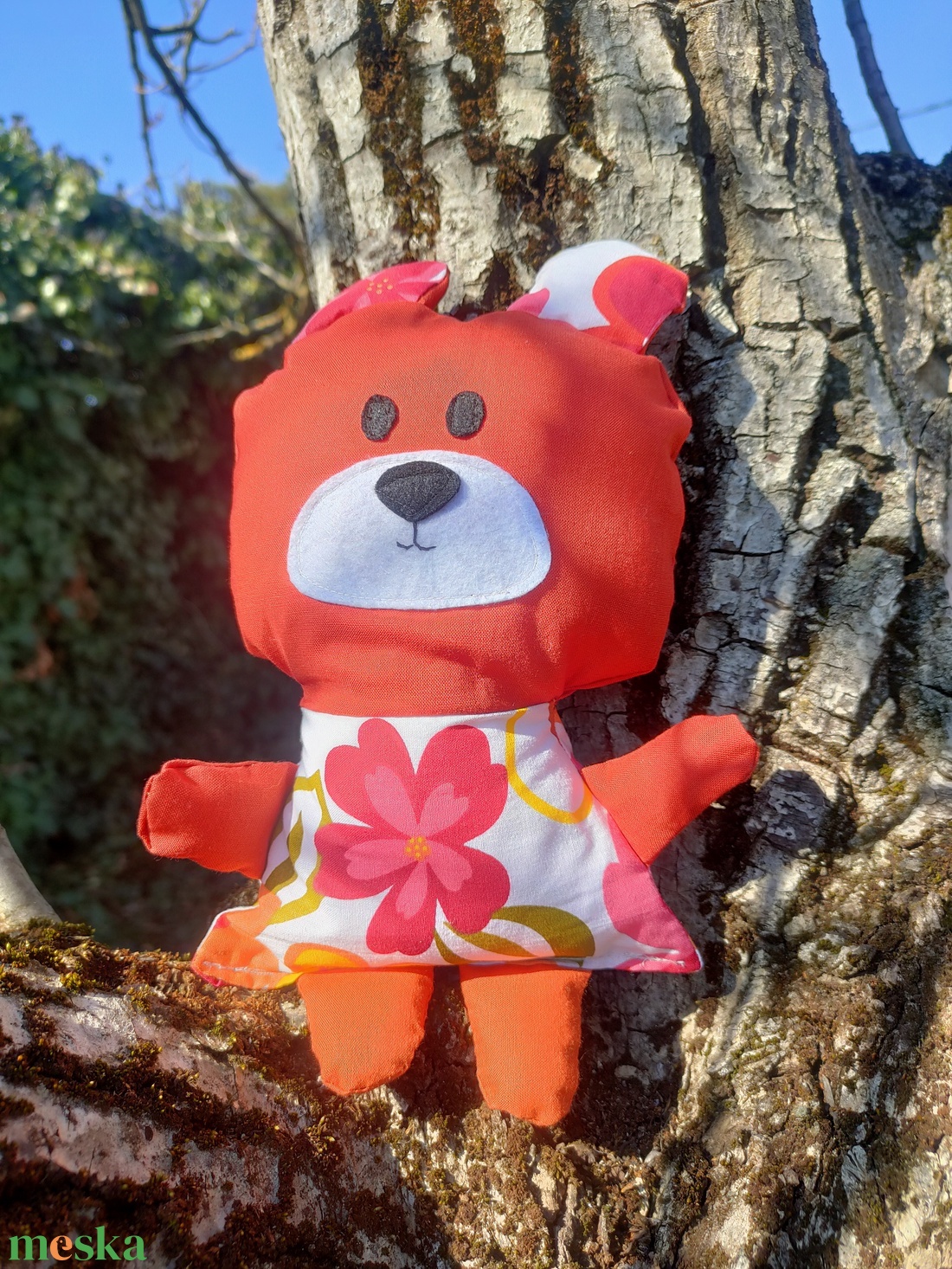 Virágos Mackó - Rozsdavörös Textil Maci - puha játék állat - játékmackó  - játék & sport - plüssállat & játékfigura - maci - Meska.hu