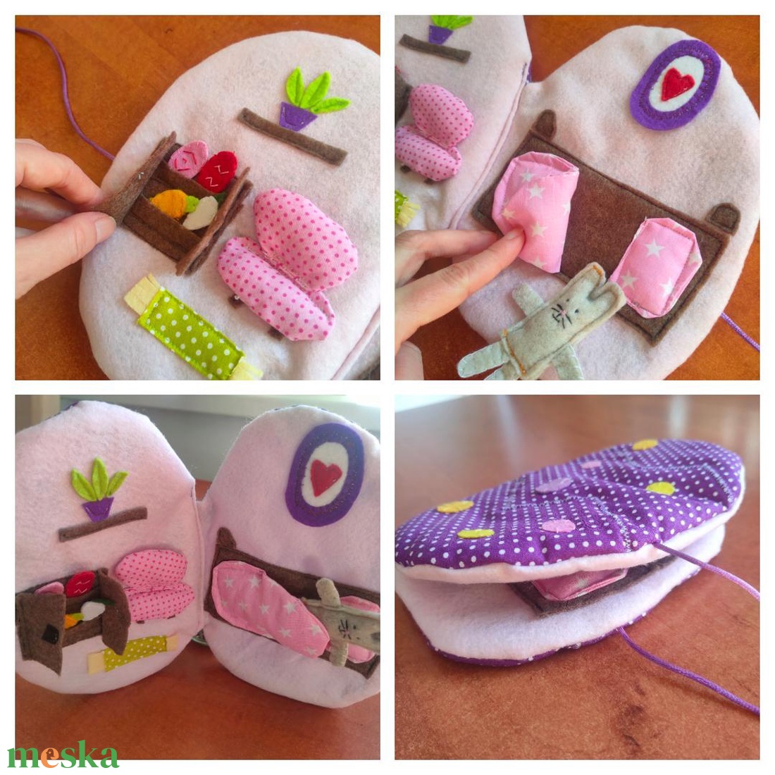 Húsvéti nyuszi háza textil könyv - Húsvéti Nyuszis filc játszókönyv - hordozható interaktív filc csendeskönyv  - játék & sport - baba & babaház - babaház - Meska.hu