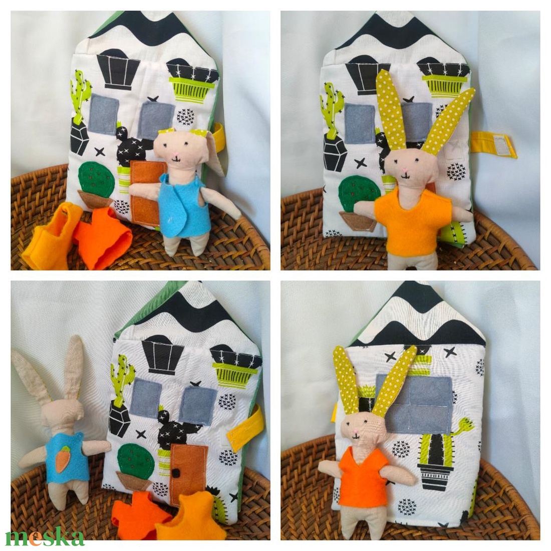 Interaktív textil házikó nyuszival - Nyuszi háza kiegészítőkkel - Nyuszis babaház öltöztethető nyuszival, tartozékokkal - játék & sport - plüssállat & játékfigura - nyuszi - Meska.hu