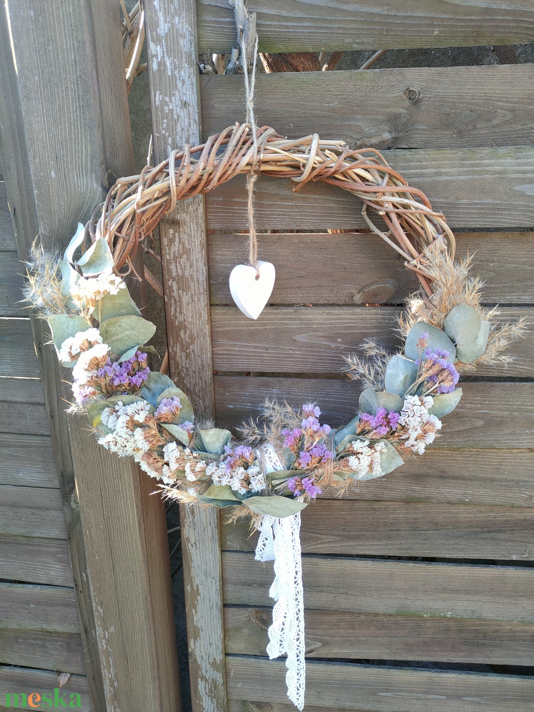 Szárazvirágos ajtódísz fa szívvel -  koszorú szárított virágokkal - tavaszi kopogtató igazi növényekkel - otthon & életmód - dekoráció - ajtó- és ablak dekoráció - ajtódísz & kopogtató - Meska.hu