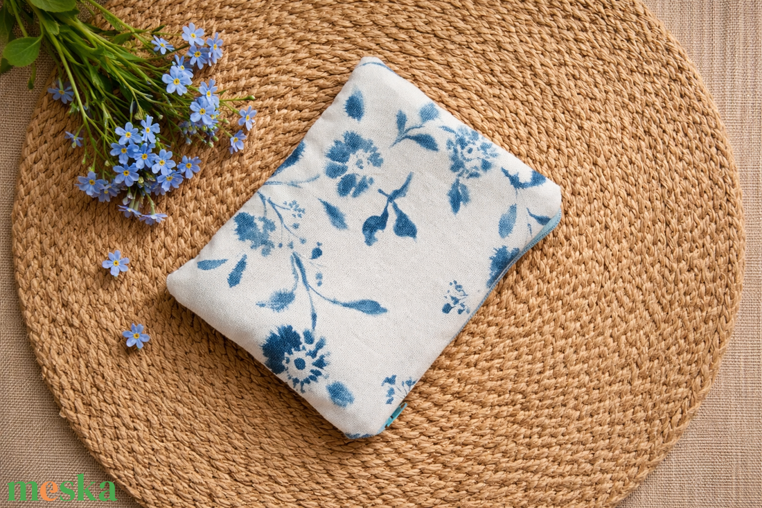 Kék Virágos egyterű pénztárca - virág mintás boríték neszesszer - virágos kártyatartó - textil aprópénz tartó  - táska & tok - pénztárca & más tok - kártyatartó & irattartó - Meska.hu