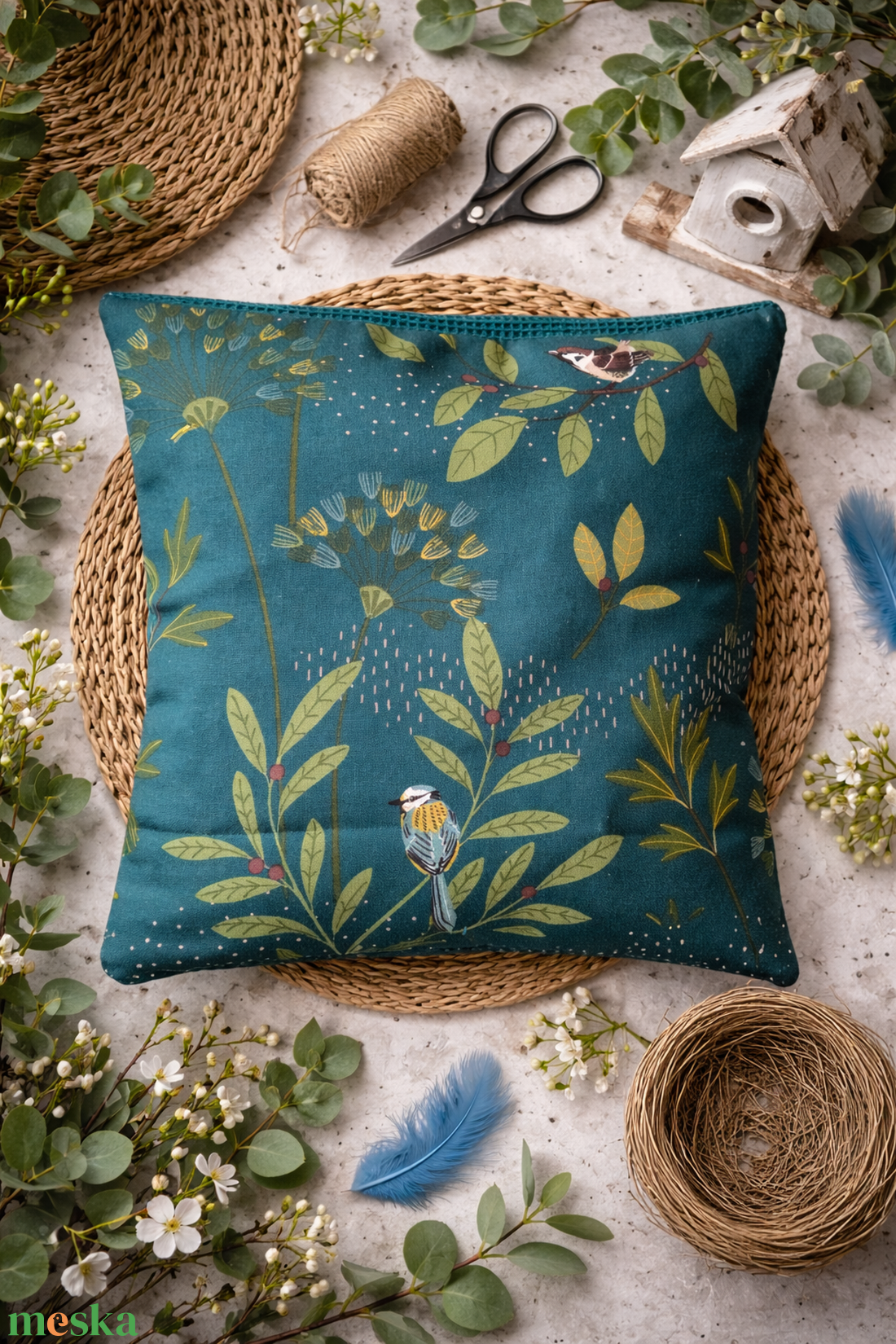 Madárkás párnahuzat - Madaras díszpárna huzat - Téli párna huzat madarakkal - Madár mintás párna - otthon & életmód - lakástextil - párna & párnahuzat - díszpárnahuzat - Meska.hu