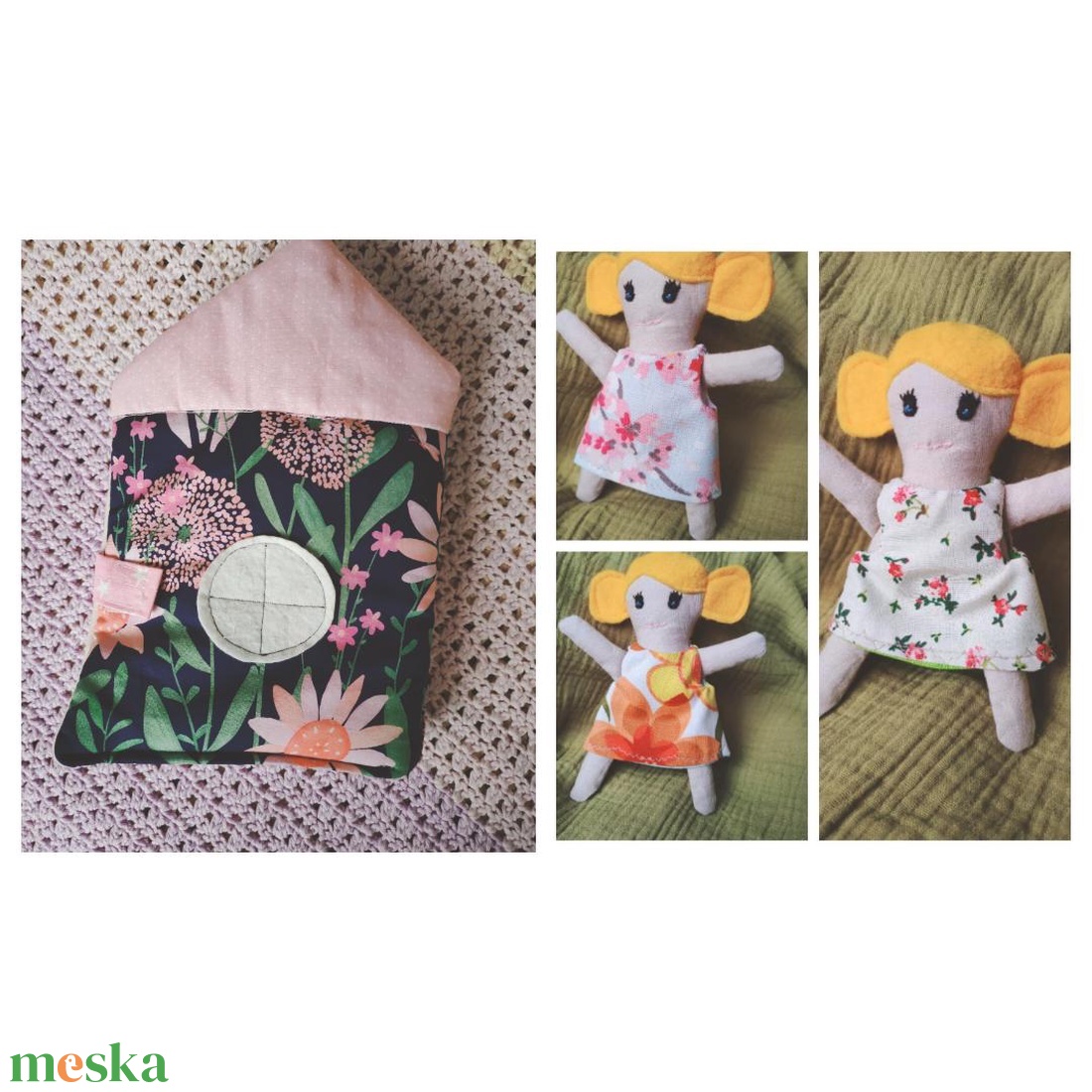 Hordozható babaház öltöztethető babával - textil babaház kiegészítőkkel - puha interaktív házikó - baba ruhákkal cicával - játék & sport - baba & babaház - öltöztethető baba - Meska.hu