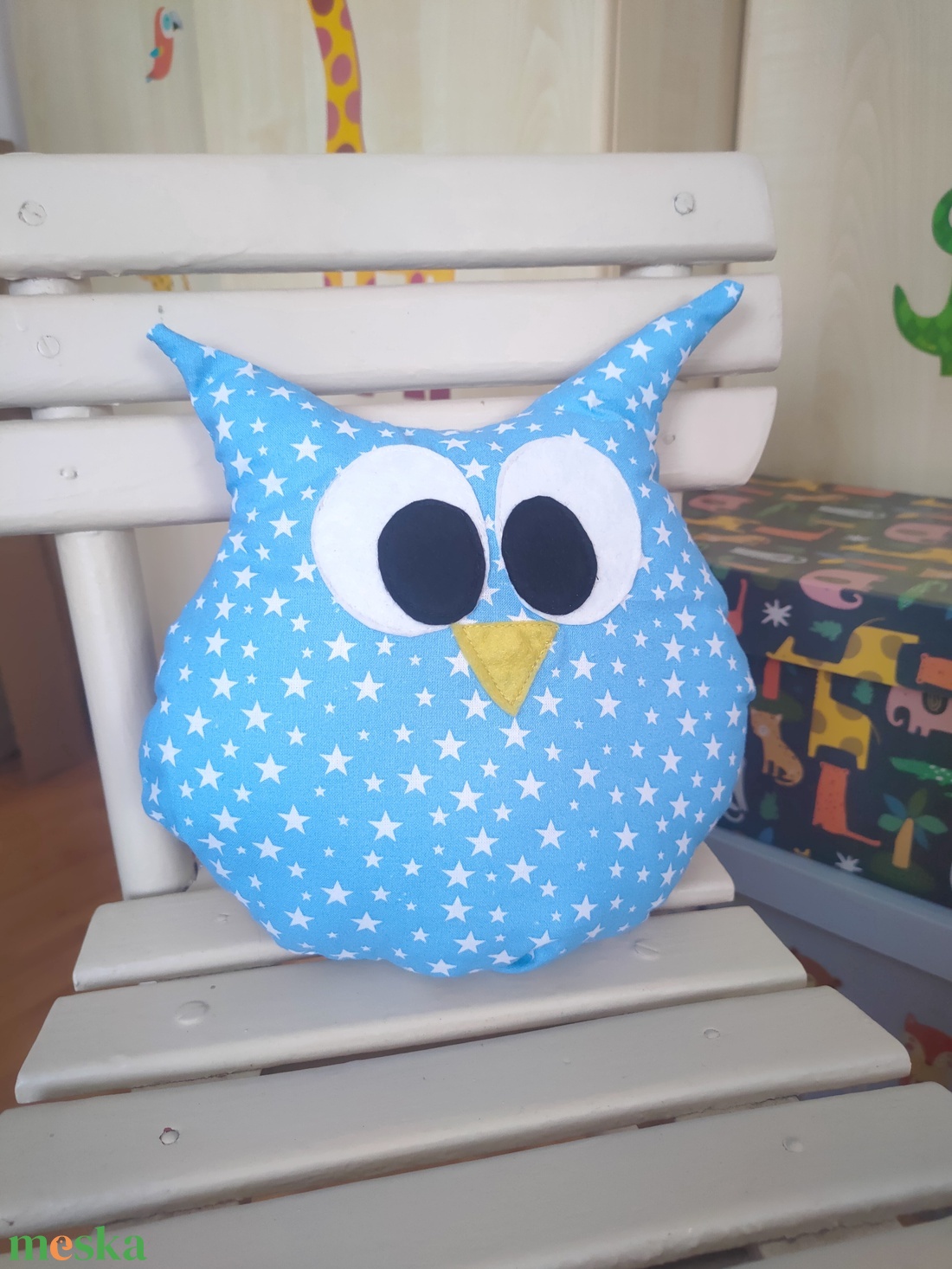 Babakék bagoly figura - kék csillag mintás bagoly párna - baglyos párna - figura párna - csillagos bagoly - játék & sport - plüssállat & játékfigura - bagoly - Meska.hu