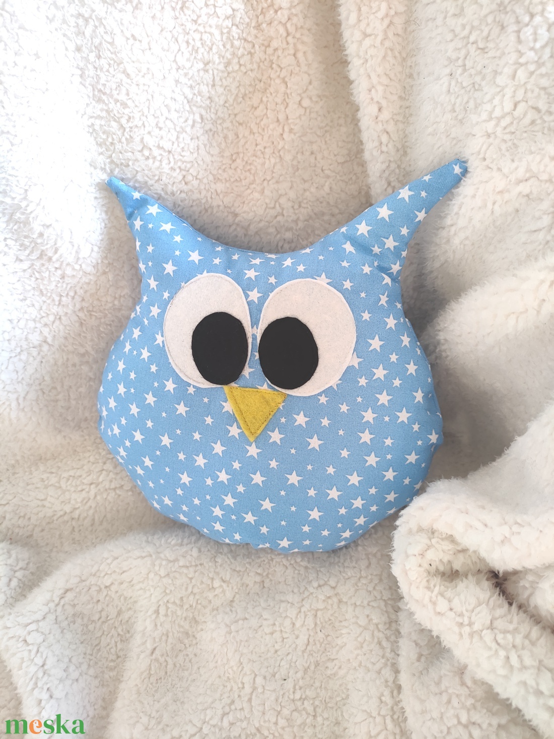 Babakék bagoly figura - kék csillag mintás bagoly párna - baglyos párna - figura párna - csillagos bagoly - játék & sport - plüssállat & játékfigura - bagoly - Meska.hu