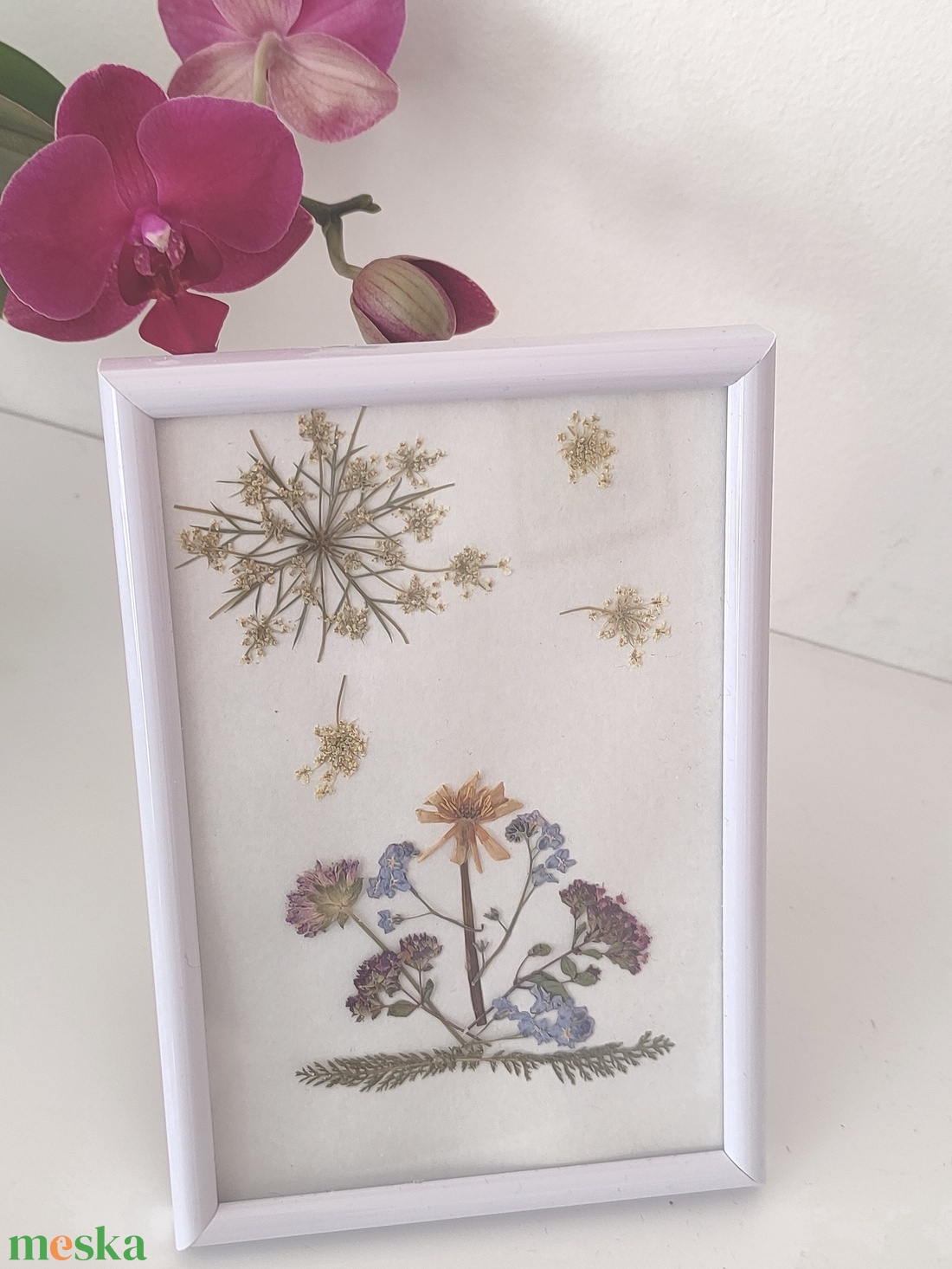 Virágos kép igazi virágokból - mezei virágok képkeretben - préselt virág kép - virágos fali kép - virágos dekoráció - otthon & életmód - dekoráció - fali és függő dekoráció - falra akasztható dekor - Meska.hu