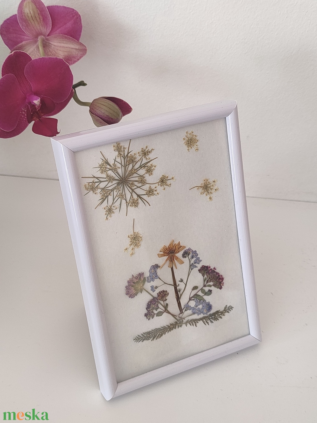 Virágos kép igazi virágokból - mezei virágok képkeretben - préselt virág kép - virágos fali kép - virágos dekoráció - otthon & életmód - dekoráció - fali és függő dekoráció - falra akasztható dekor - Meska.hu