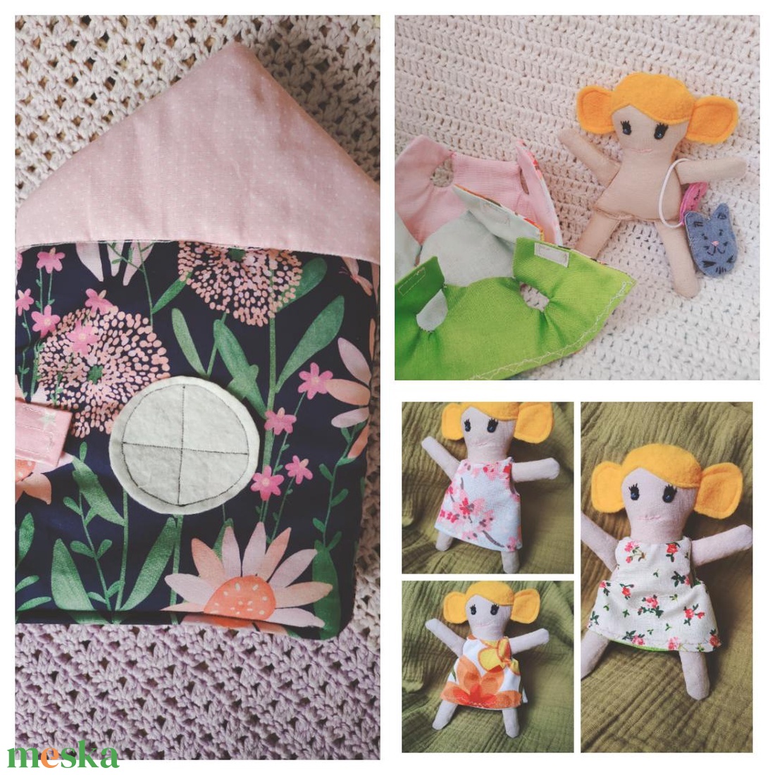 Textil babaház öltöztethető babával, ruhákkal, kiegészítőkkel - interaktív házikó - textilbaba ruhákkal, házzal, cicával - játék & sport - baba & babaház - öltöztethető baba - Meska.hu
