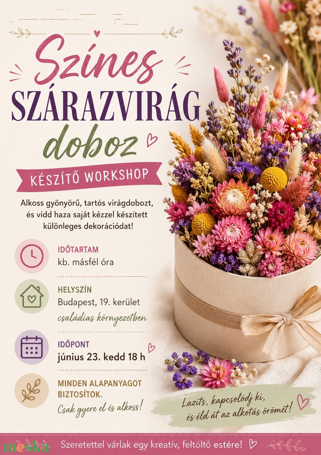 Színes szárazvirág doboz készítő workshop - virágbox készítő program - diy (csináld magad) - workshop & tanfolyam - Meska.hu