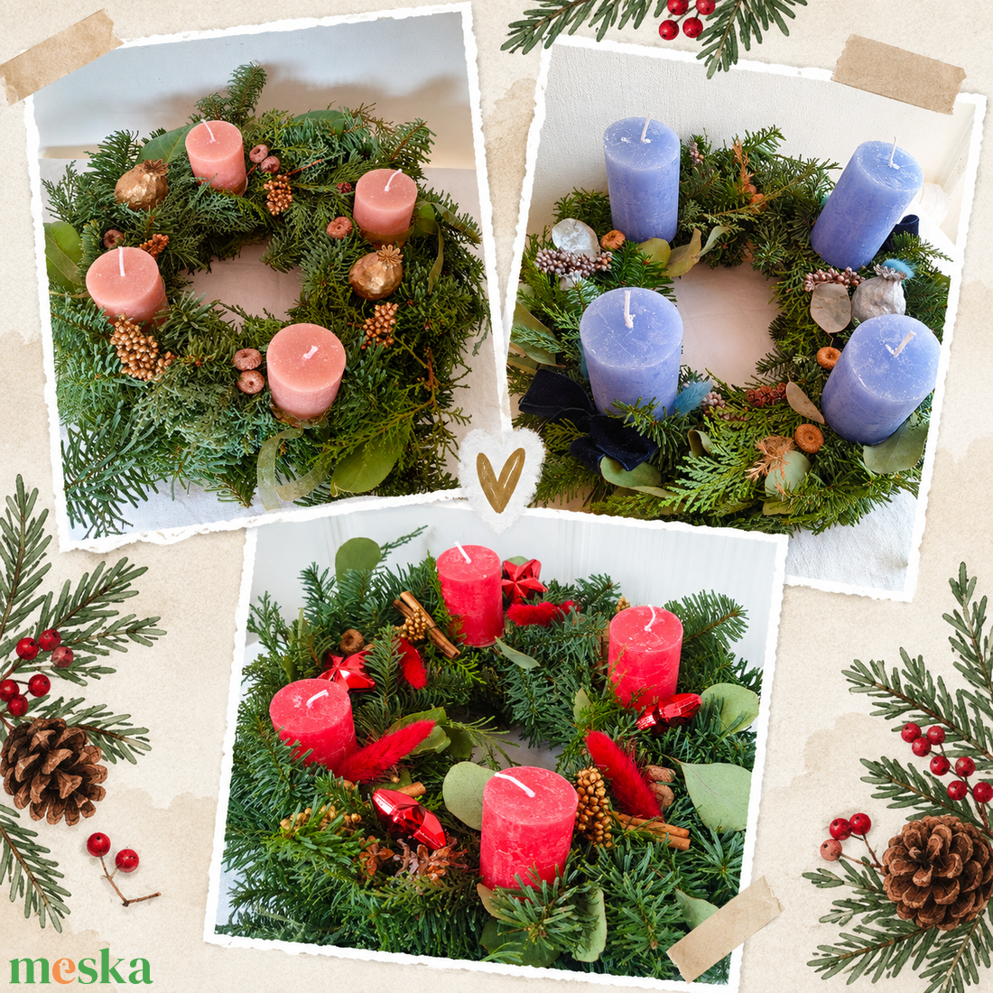 Előrendelhető! Adventi koszorú élő zöld növényekkel - választható színű gyertyákkal - természetes karácsonyi asztaldísz - karácsony - adventi díszek - adventi koszorú - Meska.hu