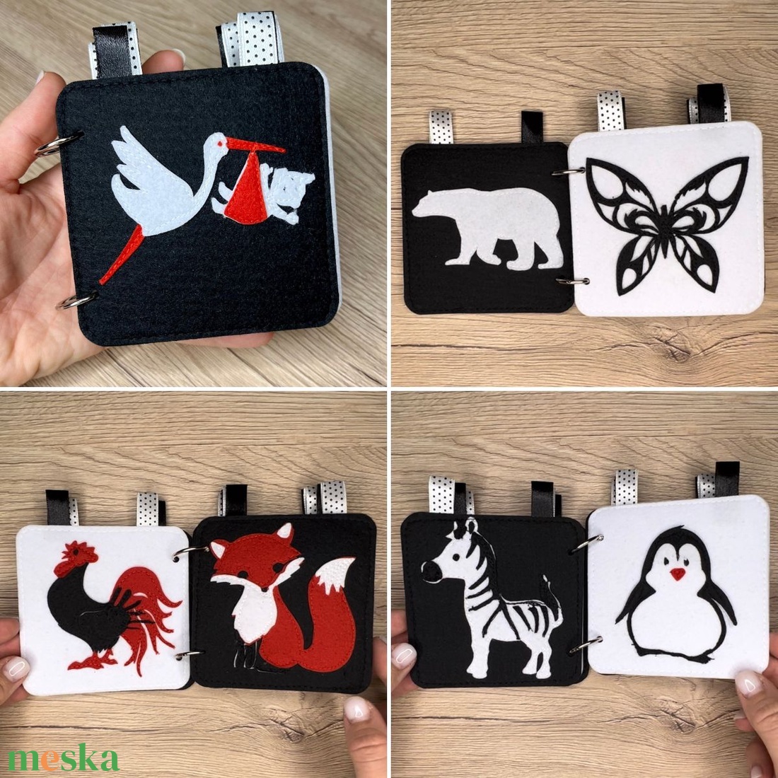 Kontrasztos kártya, amely könyvvé alakítható, babakocsira, kiságyra is rakható, újszülött látogató ajándéknak   - játék & sport - babalátogató ajándékcsomag - Meska.hu