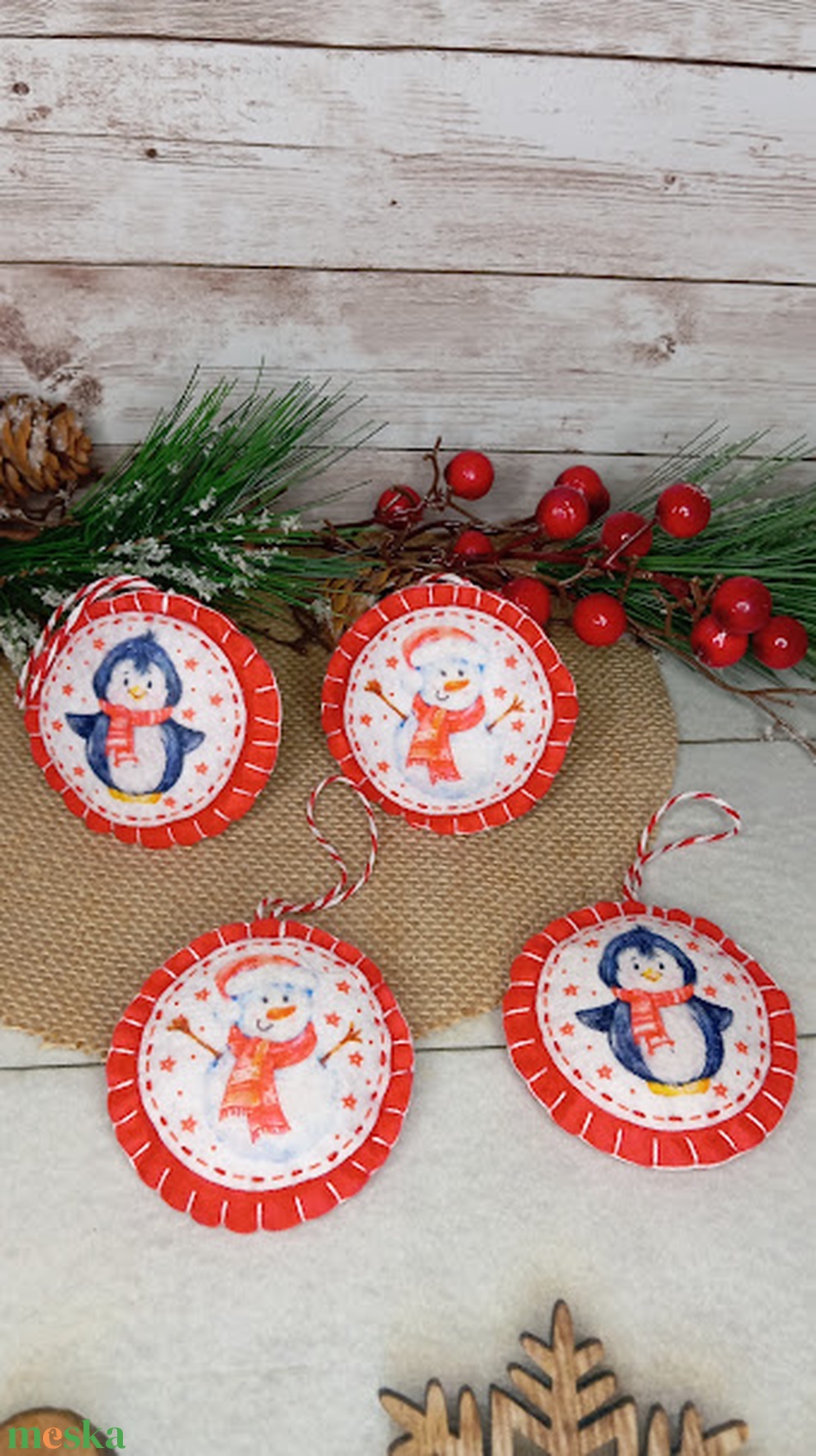 Pingvinek és hóemberek-karácsonyi szett - karácsony - karácsonyi lakásdekoráció - karácsonyfadíszek - Meska.hu