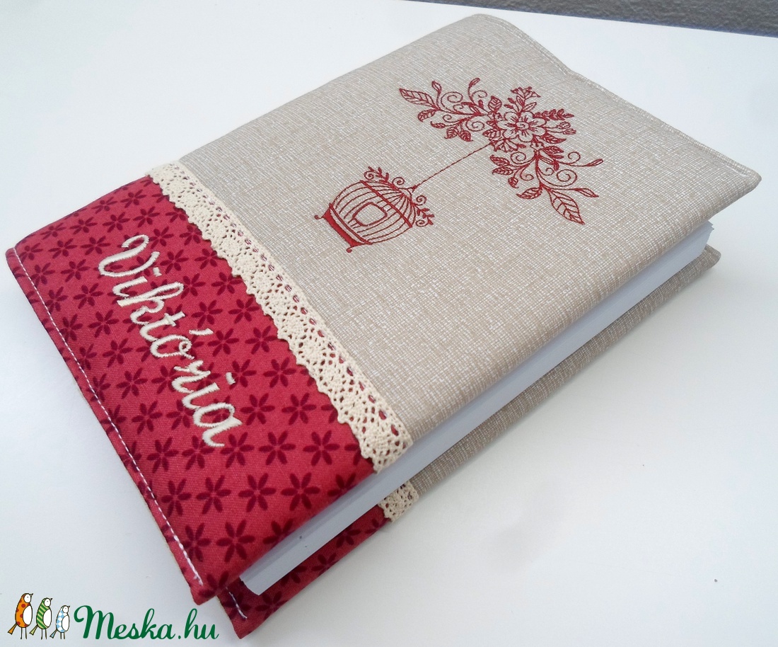 Vintage, madárkalitkás napló - textil napló hímzett napló - otthon & életmód - papír, írószer - jegyzetfüzet & napló - Meska.hu