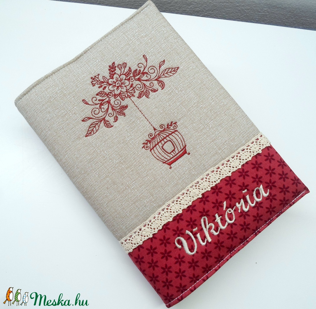 Vintage, madárkalitkás napló - textil napló hímzett napló - otthon & életmód - papír, írószer - jegyzetfüzet & napló - Meska.hu