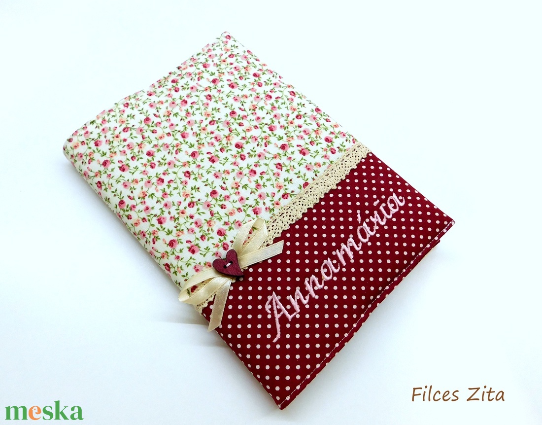 Rózsás napló - textil apró rózsás jegyzetfüzet hímzett névvel - otthon & életmód - papír, írószer - jegyzetfüzet & napló - Meska.hu