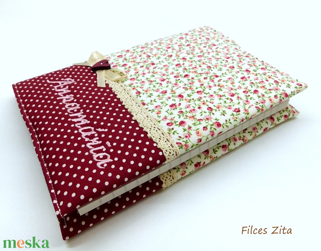 Rózsás napló - textil apró rózsás jegyzetfüzet hímzett névvel - otthon & életmód - papír, írószer - jegyzetfüzet & napló - Meska.hu
