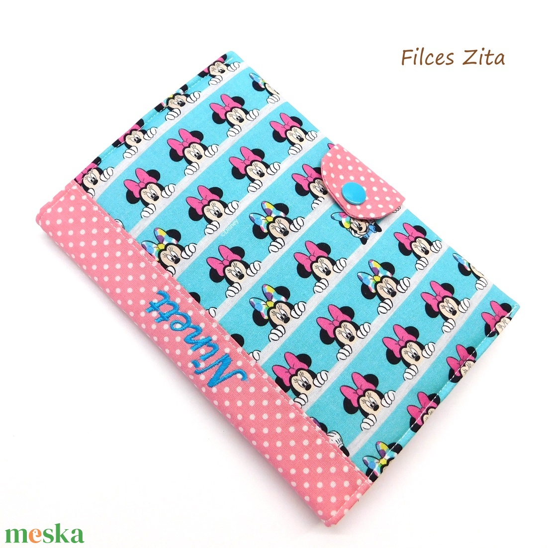 Minnie egészségügyi kiskönyv borító névhímzéssel - eü textil borító névvel - otthon & életmód - papír, írószer - egészségügyi kiskönyv borító - Meska.hu