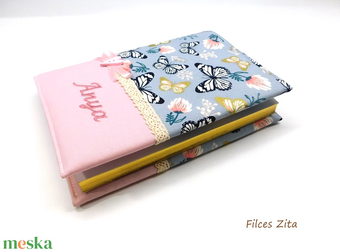 Pillangós textil napló névhímzéssel - lepkés jegyzetfüzet - pamut notesz - otthon & életmód - papír, írószer - jegyzetfüzet & napló - Meska.hu