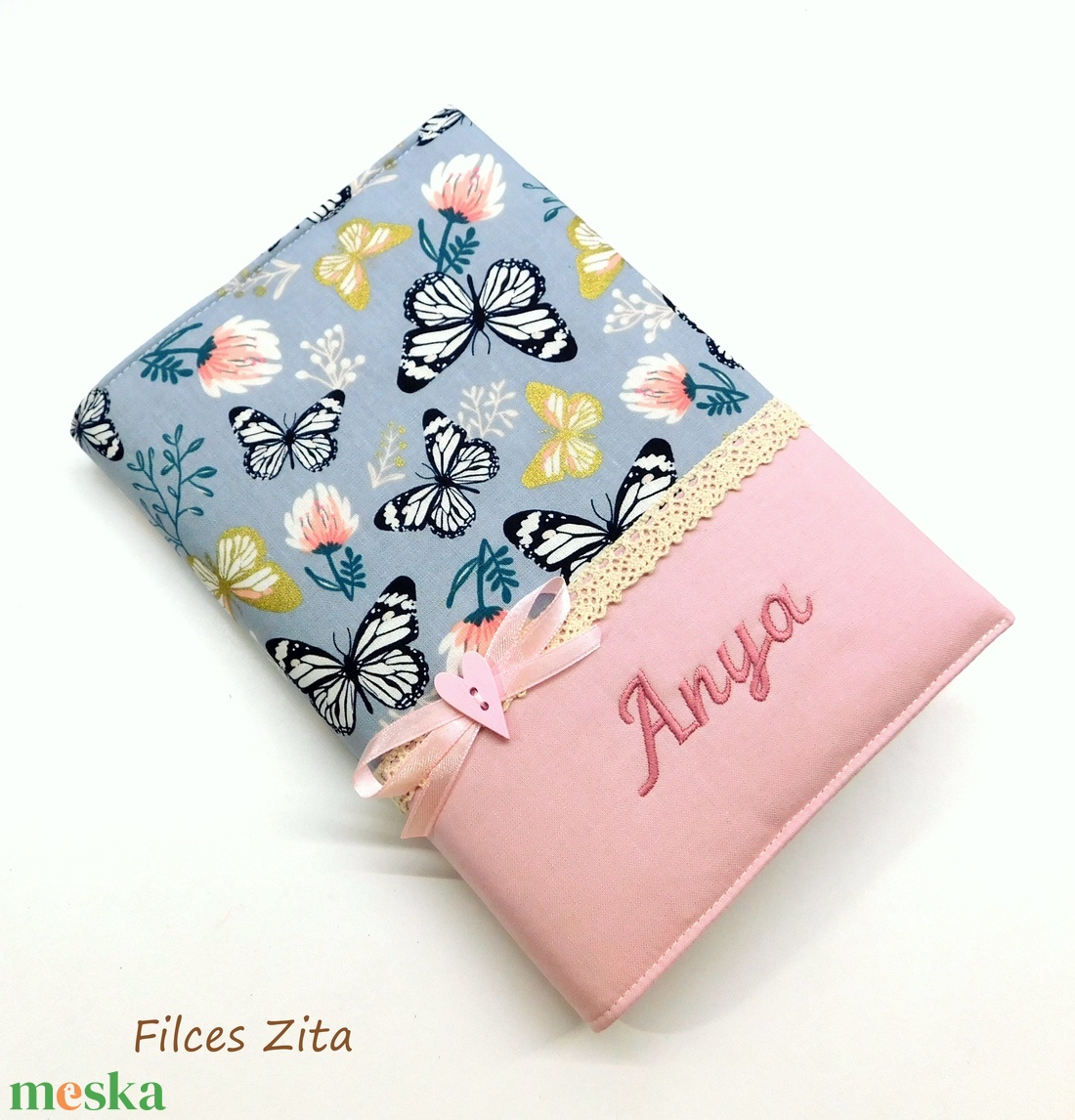 Pillangós textil napló névhímzéssel - lepkés jegyzetfüzet - pamut notesz - otthon & életmód - papír, írószer - jegyzetfüzet & napló - Meska.hu
