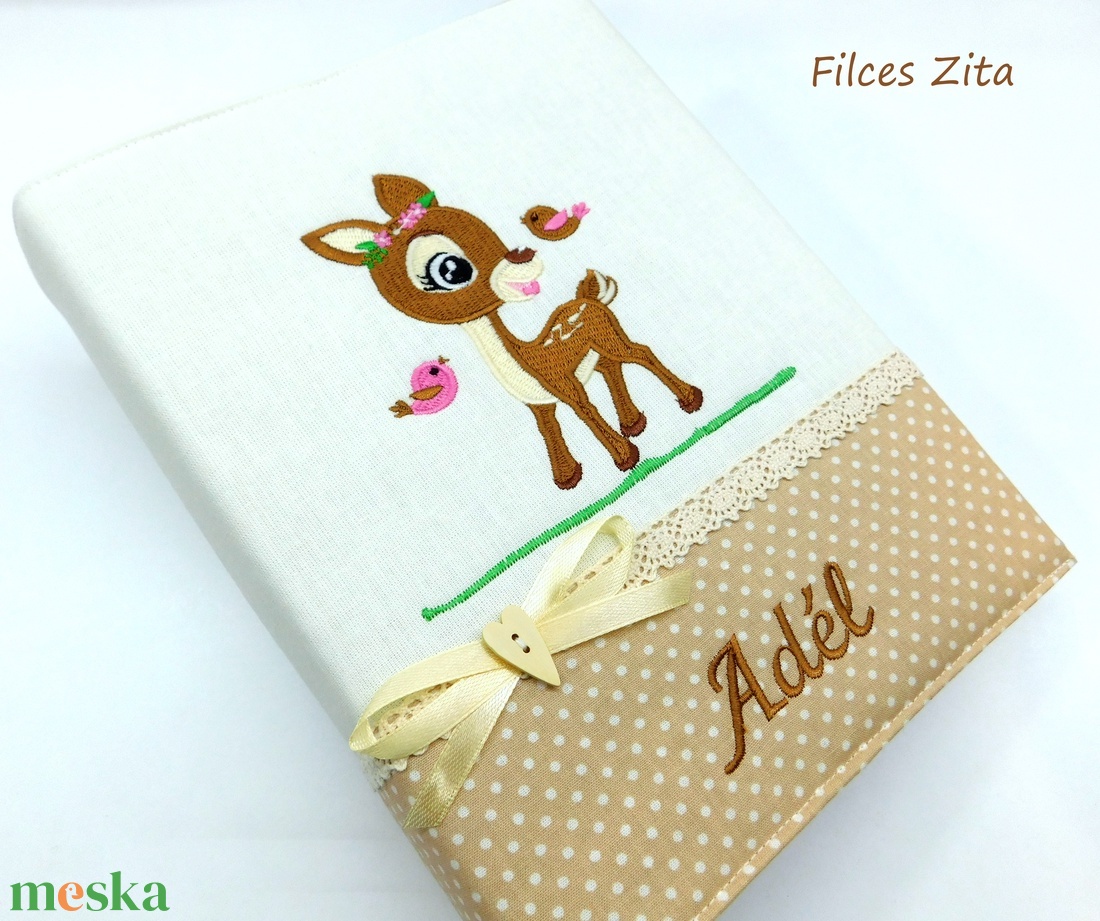Bambis őzikés baba fotóalbum hímzett névvel - hímzett egyedi fényképalbum  - otthon & életmód - papír, írószer - album & fotóalbum - Meska.hu