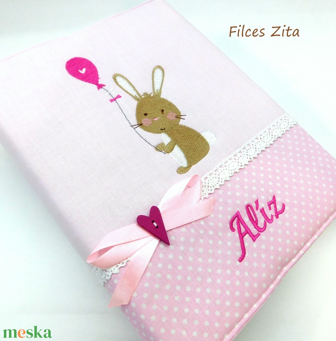 Nyuszis textil baba fotóalbum - hímzett fényképalbum  névvel - babalátogatásra album - otthon & életmód - papír, írószer - album & fotóalbum - Meska.hu