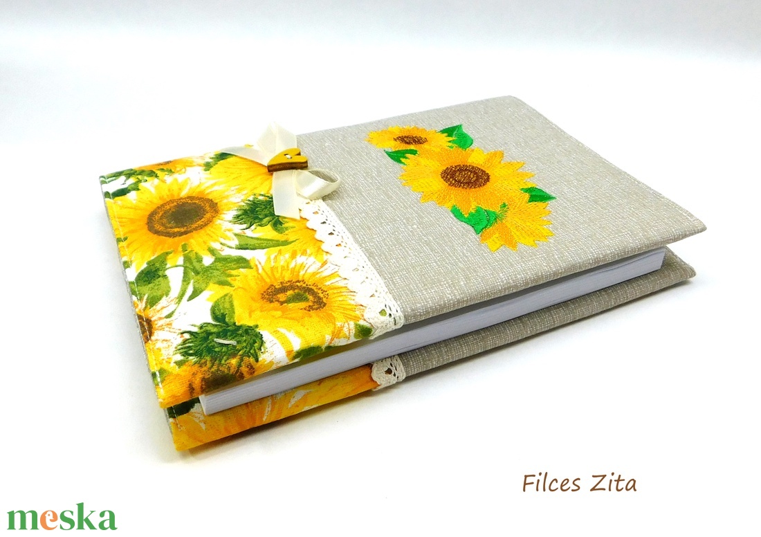 Napraforgó - névre szóló hímzett textil napló  - otthon & életmód - papír, írószer - jegyzetfüzet & napló - Meska.hu