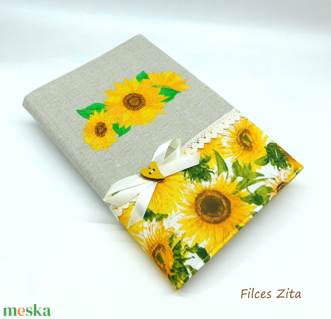 Napraforgó - névre szóló hímzett textil napló  - otthon & életmód - papír, írószer - jegyzetfüzet & napló - Meska.hu