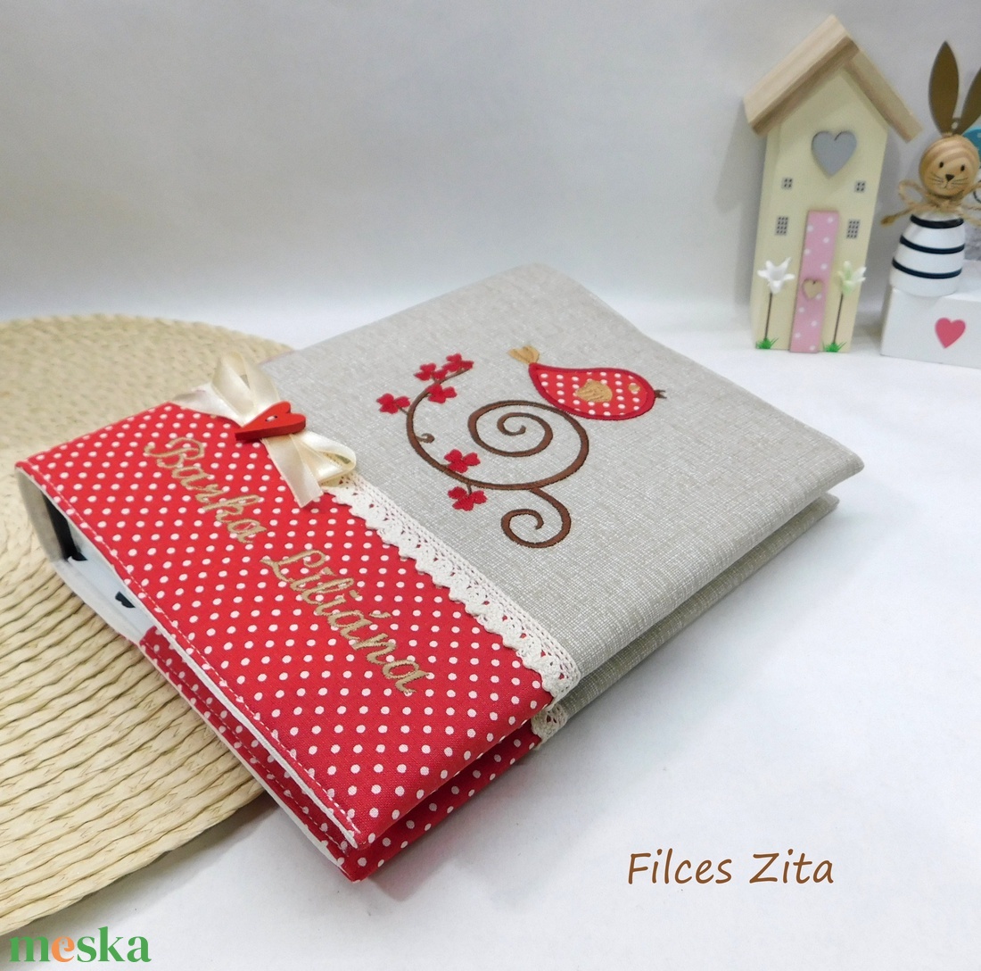 Madárkás hímzett fotóalbum - textil hímzett fényképalbum névhímzéssel - otthon & életmód - papír, írószer - album & fotóalbum - Meska.hu