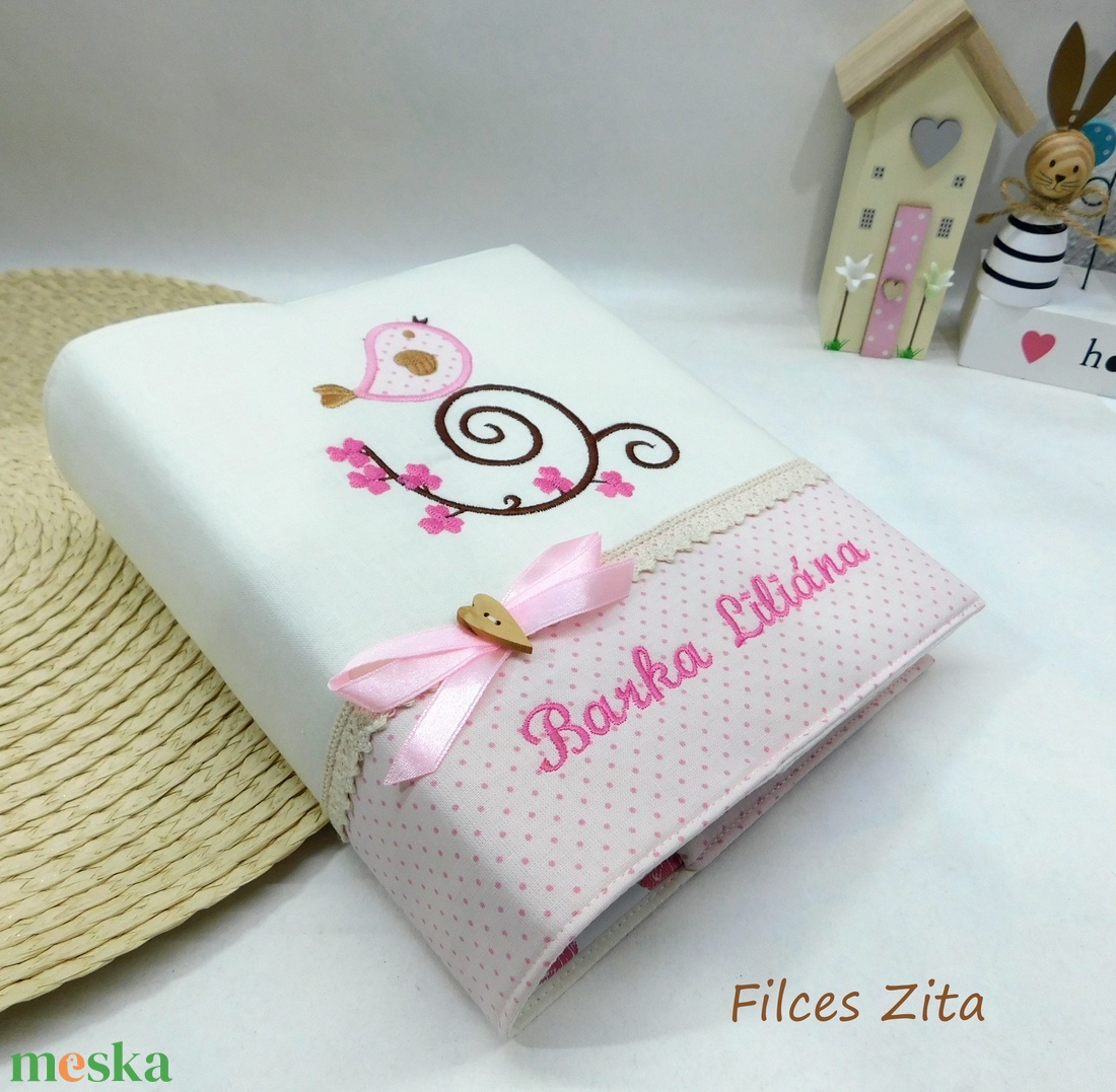 Madárkás hímzett fotóalbum - textil hímzett fényképalbum névhímzéssel - otthon & életmód - papír, írószer - album & fotóalbum - Meska.hu