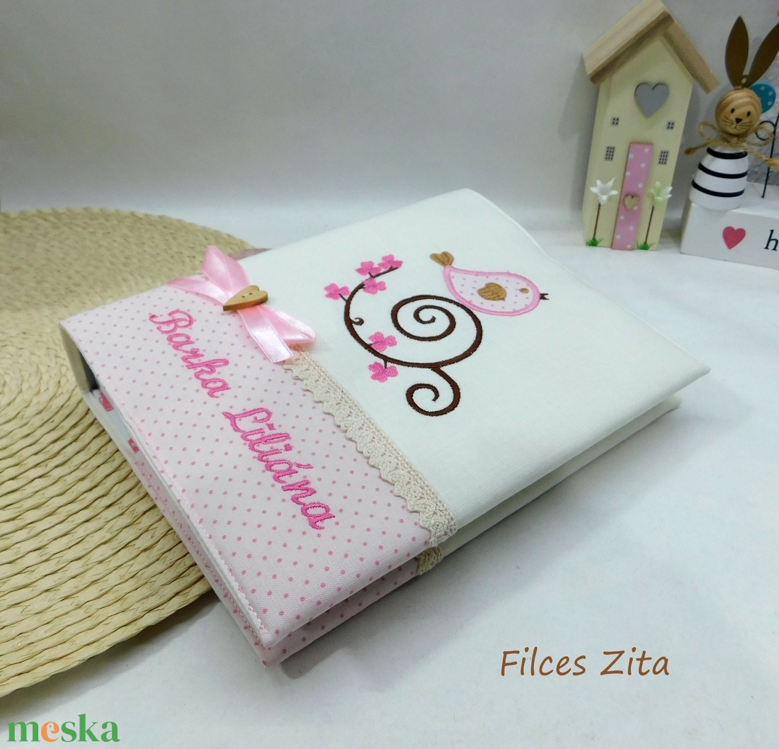 Madárkás hímzett fotóalbum - textil hímzett fényképalbum névhímzéssel - otthon & életmód - papír, írószer - album & fotóalbum - Meska.hu